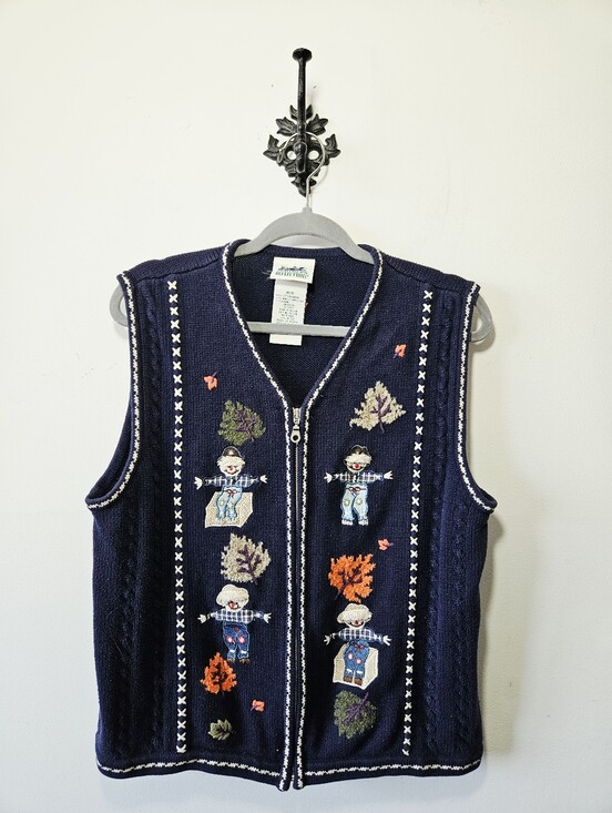 Northern Reflections Sweaters - Vintage Northern Reflections Fall Autumn Scarecrow Embroidered Vest Size M